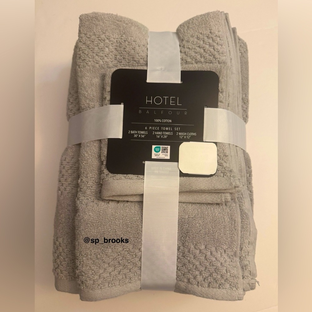 🎁6PC Hotel Balfour Bath Towel Bundle - Cotton - Gray - Waffle Textured